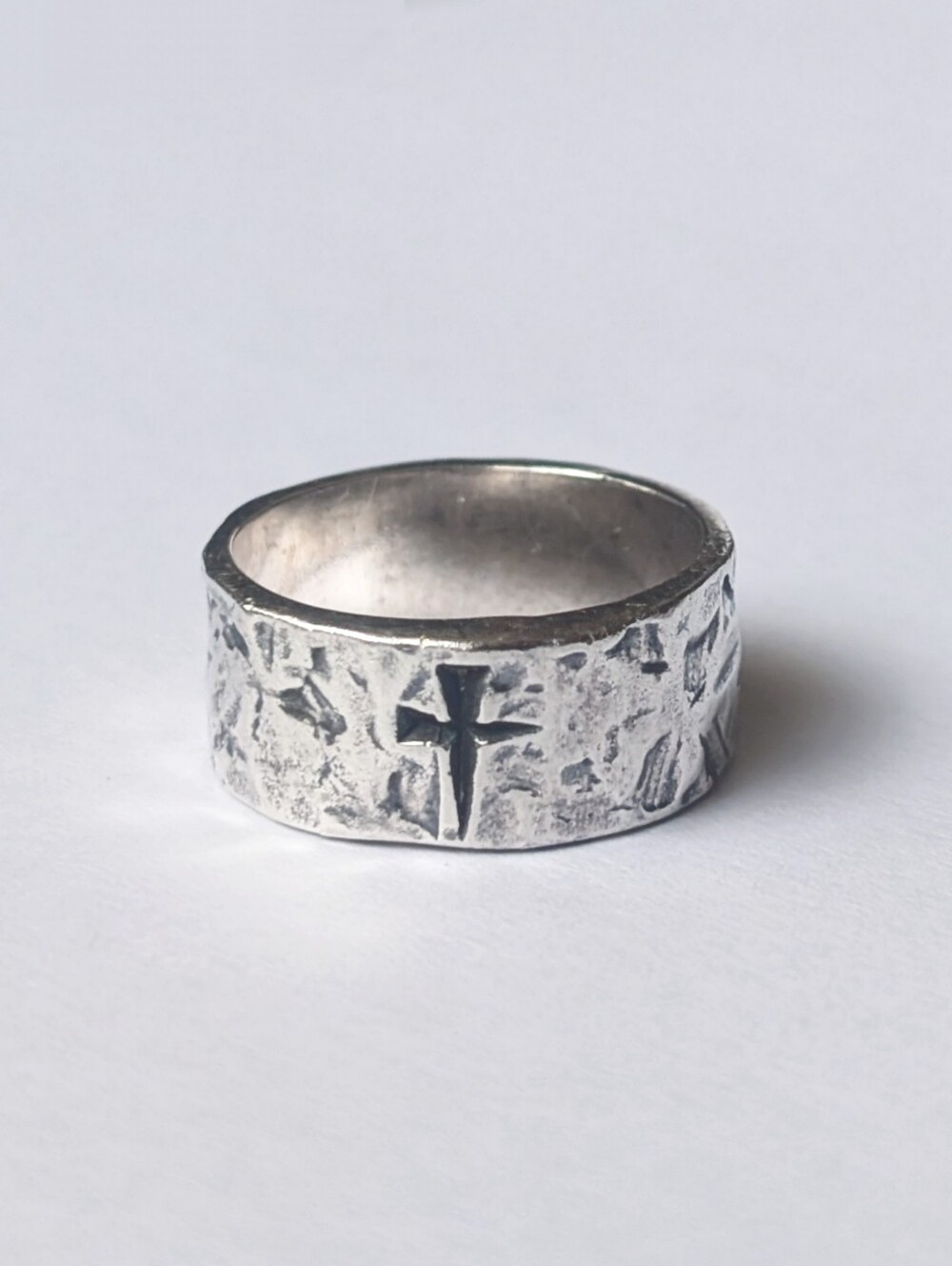 James Avery Men's Mark Of the Cross Ring Sterling silver hammered band 925 Sz 10